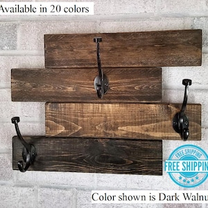 Madison Coat Rack Wall Mount, 3 Double Victorian Double Hooks, Entryway Wooden Wall Hooks, Towel Hooks, Rustic Coat Hooks - 20 Colors