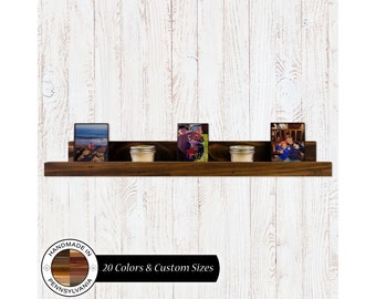 Farmhouse Rustic Wooden Picture Ledge Shelf, Wood Shelving, Floating Shelf – Available in 11 Sizes & 20 Colors, Shown in Dark Walnut