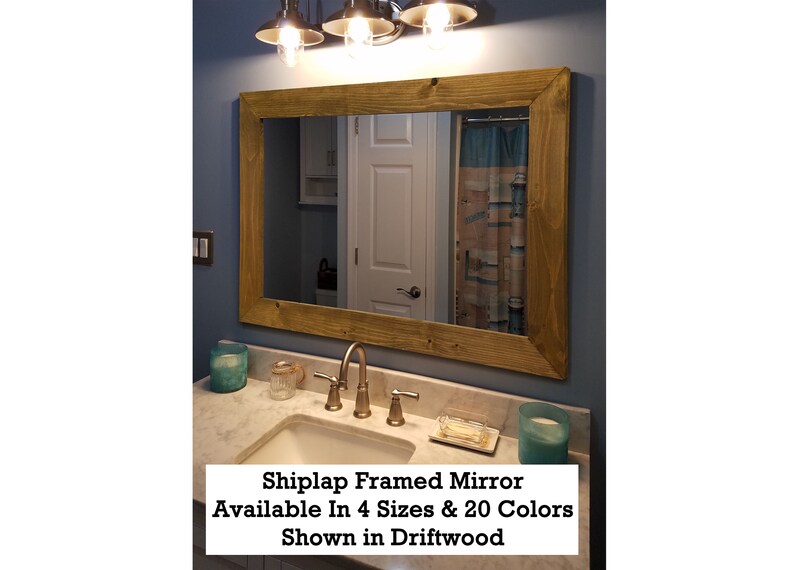 Shiplap Reclaimed Wood Mirror Shown In Driftwood 4 Sizes 20 Stains Rustic Bathroom Vanity Decorative