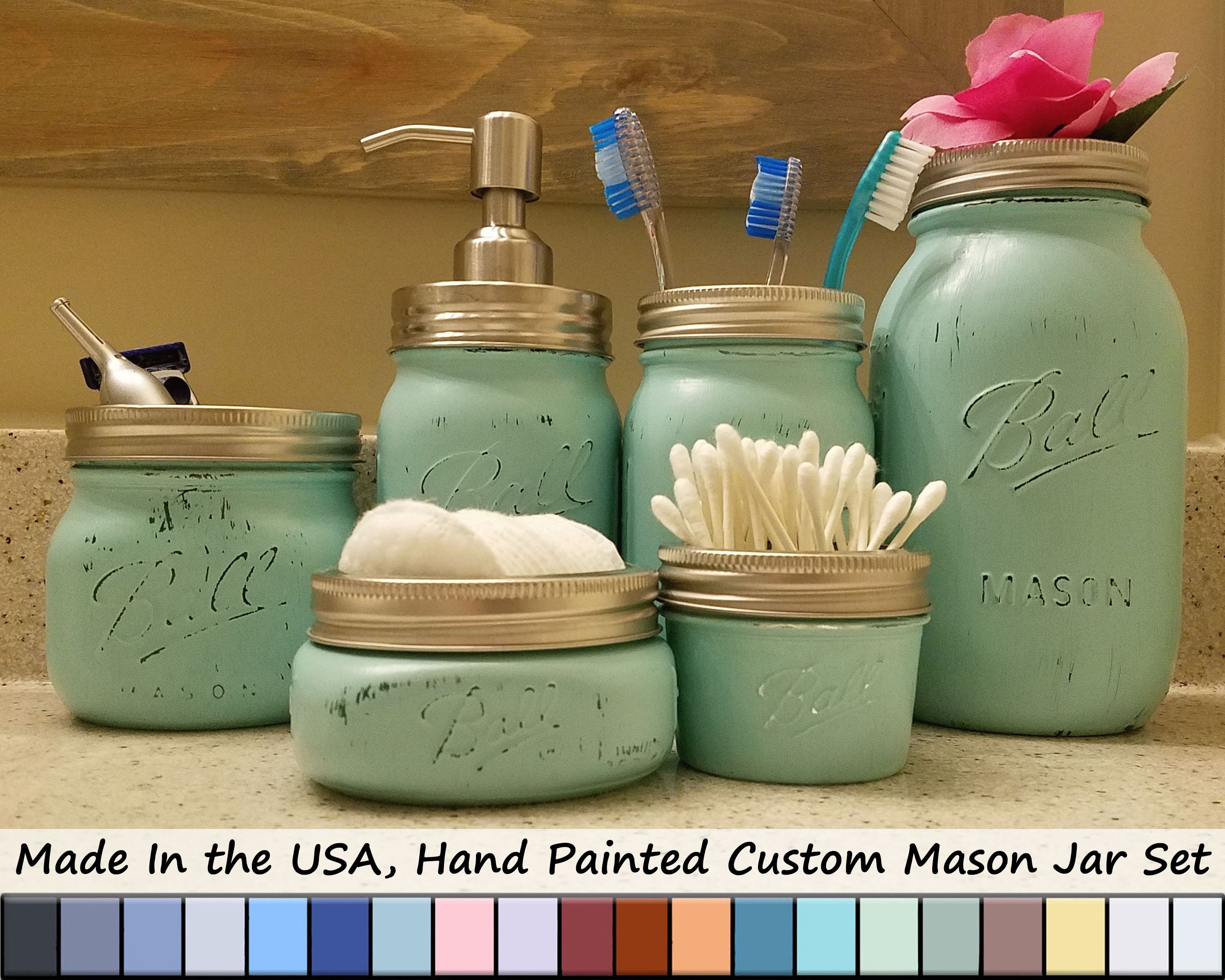Turquoise Painted Mason Jar Set of 6