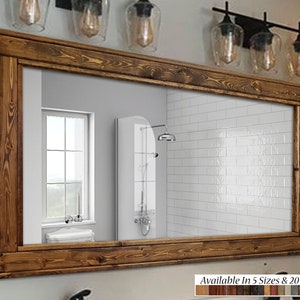 Herringbone Handmade Rustic Large Wood Framed Wood Mirror - Double Vanity, Decorative Mirror, Rustic - Provincial - 20 Colors - 5 Sizes