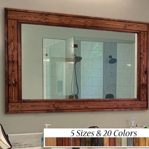 Bathroom Vanity Mirror Wall Decor Large Framed Herringbone Etsy