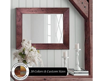 Asbury Rustic Wood Framed Mirror, 20 Stain Colors, Black Cherry Stain, Wall Mirror, Farmhouse Mirror, Entryway Mirror, Decorative Mirror