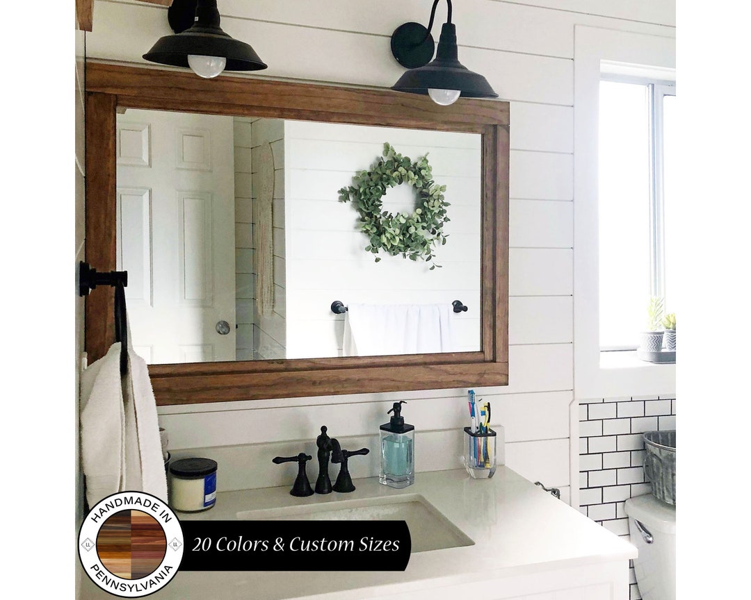 Farmhouse Framed Wall Mirror 20 Stain Colors Bathroom