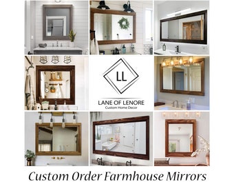 Custom Sized Made to Order Farmhouse Framed Wall Mirror, 20 Stain Colors - Custom Made Mirror, Bathroom Vanity Mirror, Large Wall Mirror