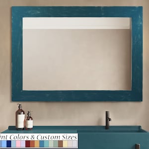 Shiplap Reclaimed Styled Wood Framed Mirror, 20 Paint Colors - Vanity Mirror, Teal Home Decor, Large Wall Mirror, Rustic Bathroom Mirror