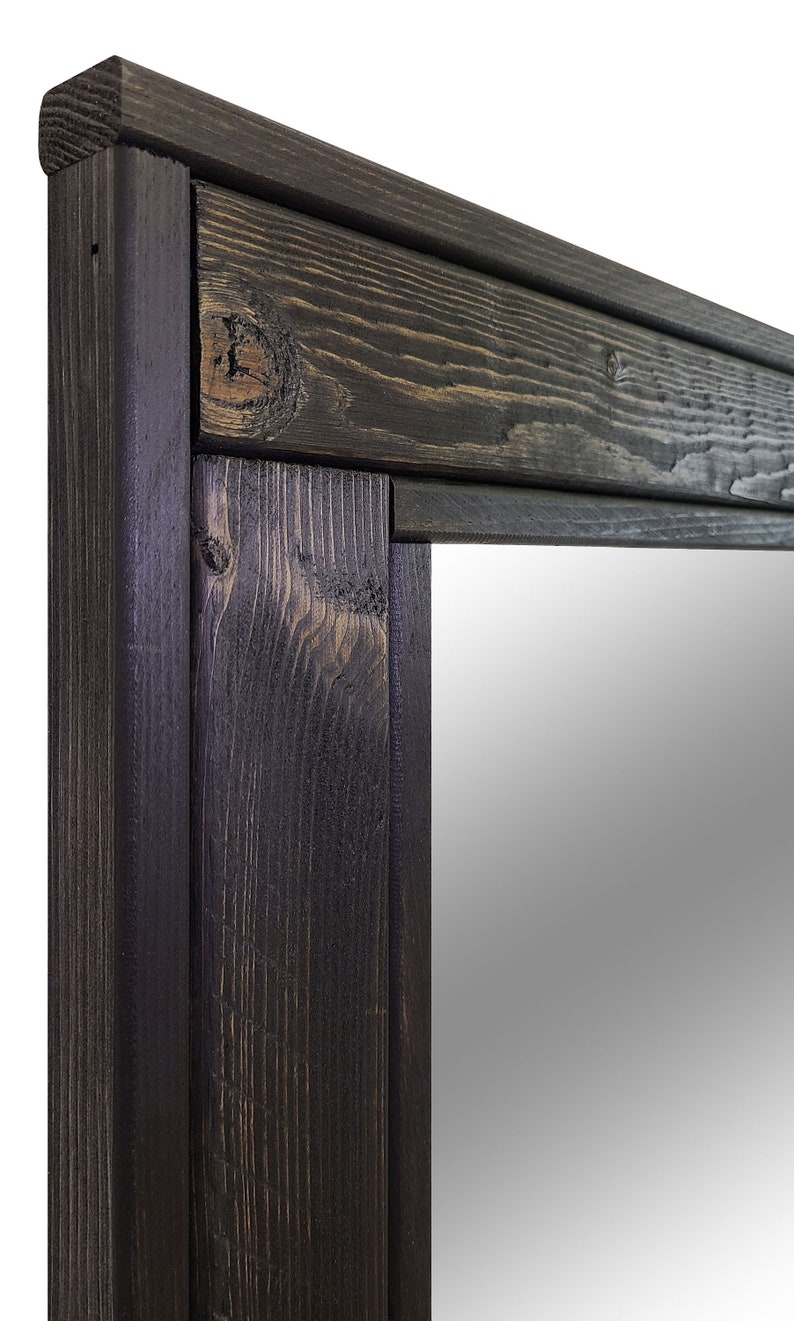 Large Framed Herringbone Reclaimed Wood Mirror Over Vanity Etsy