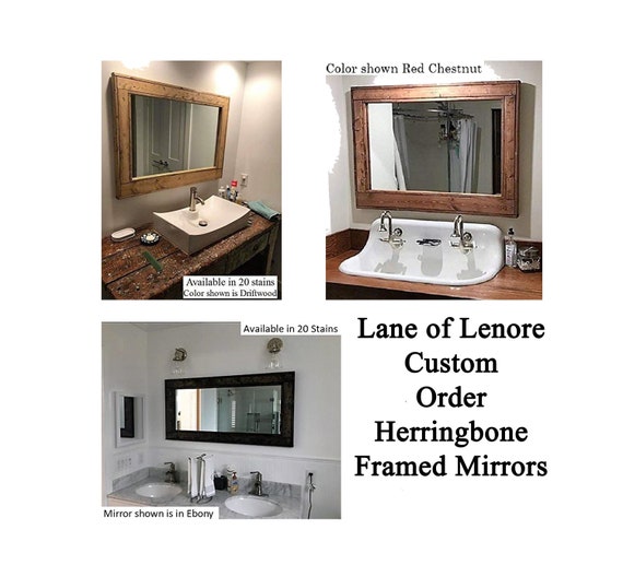 Custom Size Herringbone Reclaimed Wood Mirror Vanity - Custom Size Bathroom Vanity Mirrors Custom Size Herringbone Reclaimed Wood Mirror Vanity - Custom Size Bathroom Vanity Mirrors