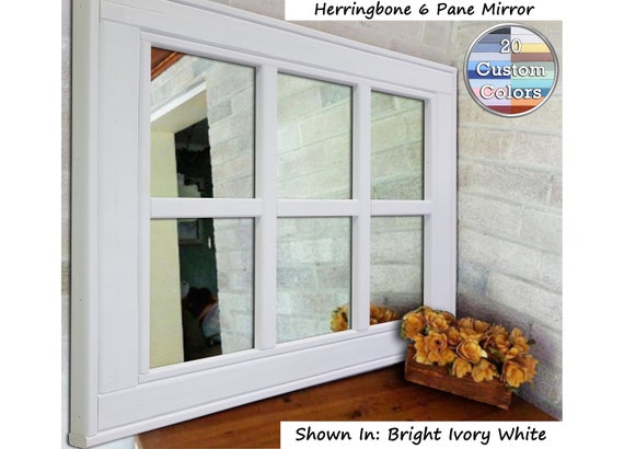 Herringbone 6 Pane Wall Mirror Reclaimed Styled Wood Herringbone 6 Pane Wall Mirror, 6 Pane Window Frame Mirror
