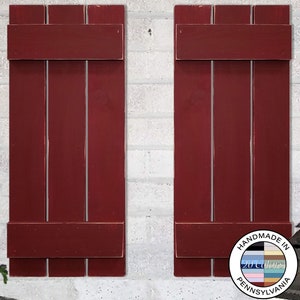 Customizable Wood Shutters for Farmhouse Wall Decor - Board and Batten Design - Shown in Sundried Tomato Red