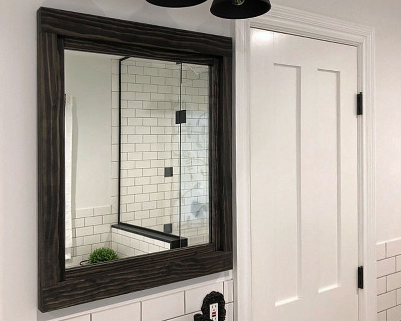 Farmhouse Framed Wall Mirror 20 Stain Colors Rustic Wood Etsy