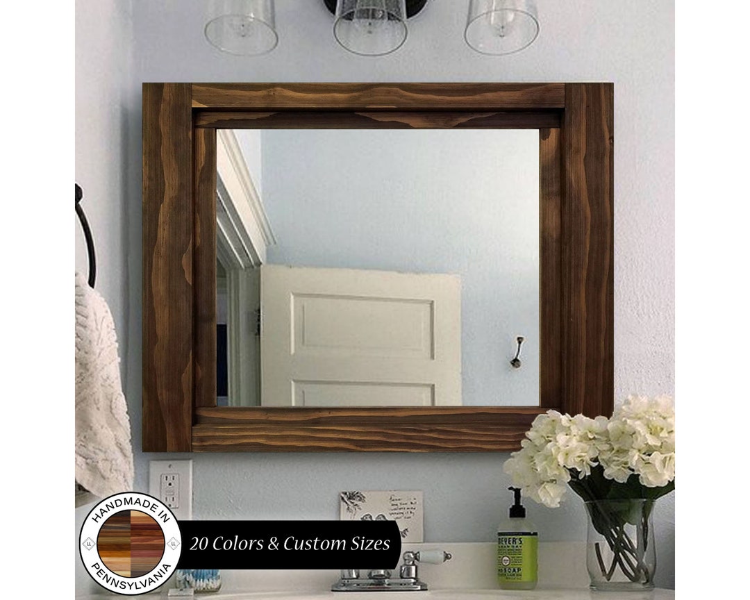 Farmhouse Framed Wall Mirror, Custom Sizes, 20 Stain Colors, Jacobean