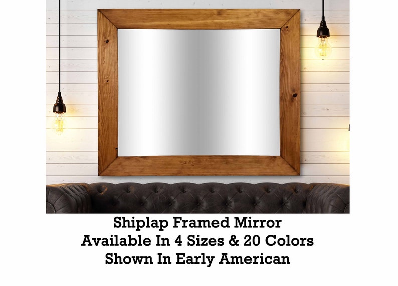 Shiplap Reclaimed Wood Mirror Shown In Early American 4 Sizes 20 Stains Rustic Bathroom Vanity Farmhouse Style