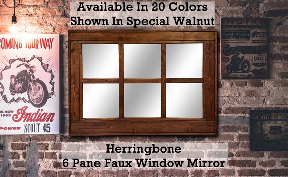 Herringbone Faux 6 Pane Window Frame Mirror Decorative Window Pane Frame Mirror Decorative