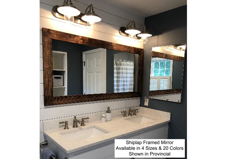 Shiplap Reclaimed Wood Mirror Shown In Provincial 4 Sizes 20 Stains Rustic Bathroom Vanity Farmhouse Style