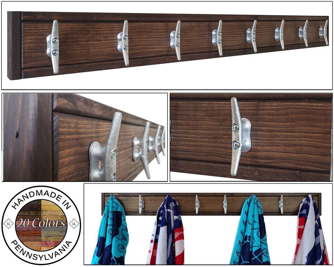 Bay View Wood Boat Cleat Hook Rack Rustic Hook Rack Etsy