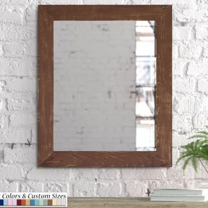 Shiplap Reclaimed Styled Wood Mirror, 20 Colors - Large Vanity Wall Mirror, Brown Wood Framed Wall Mirror, Barn Wood Style, HANDMADE IN USA