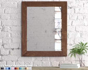 Shiplap Reclaimed Styled Wood Mirror, 20 Colors - Large Vanity Wall Mirror, Brown Wood Framed Wall Mirror, Barn Wood Style, HANDMADE IN USA