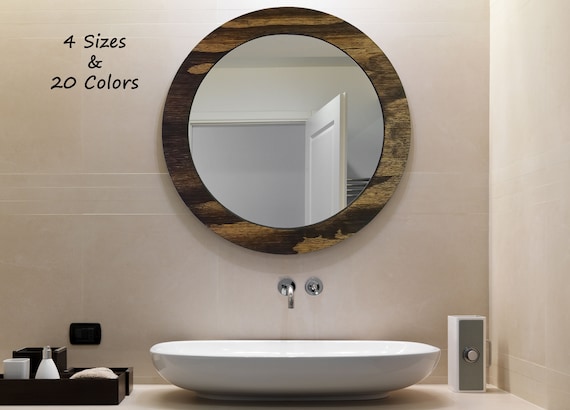 Mirrorize Decorative Modern Wood Frame Round Mirror, 30 Diameter, Natural  Brown