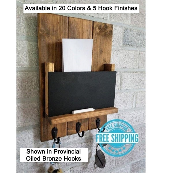 Sydney Mail Slot with Chalkboard & Choose from 20 Colors and Up To 3 Hooks - Mail and Key Holder -Mail Organizer Key Hooks - Provincial