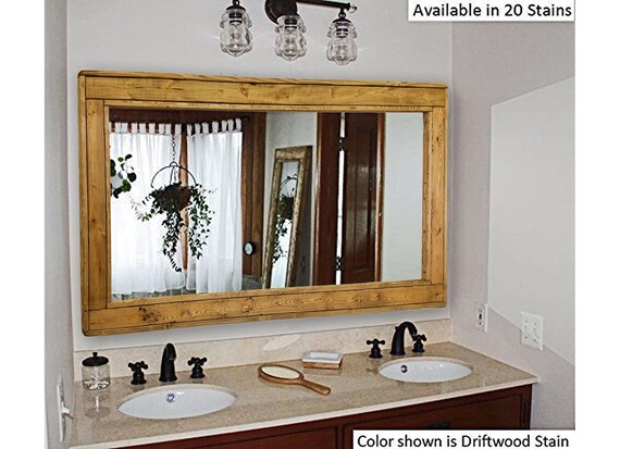Handmade Products Mirror Decorative Wall Art Herringbone Reclaimed Wood Framed Mirror Bathroom Vanity Mirror Available In 4 Sizes And 20 Stain Colors Shown In Dark Walnut Rustic Mirror Mirrors