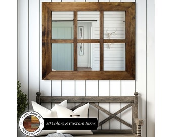 Rustic Charm: Shiplap Vintage Styled 6 Pane Window Mirror - Custom Sizes and Colors Available