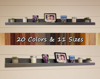 Farmhouse Rustic Wooden Picture Ledge Shelf – Lane of Lenore  – Reclaimed Styled Wood – Available in 20 Colors – Shown in: Classic Gray