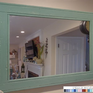 Large Framed Herringbone Rustic Wood Mirror – Double Vanity Wall Mirror, Decorative Mirror - Shown in Avocado Green - 20 Colors - 5 Sizes