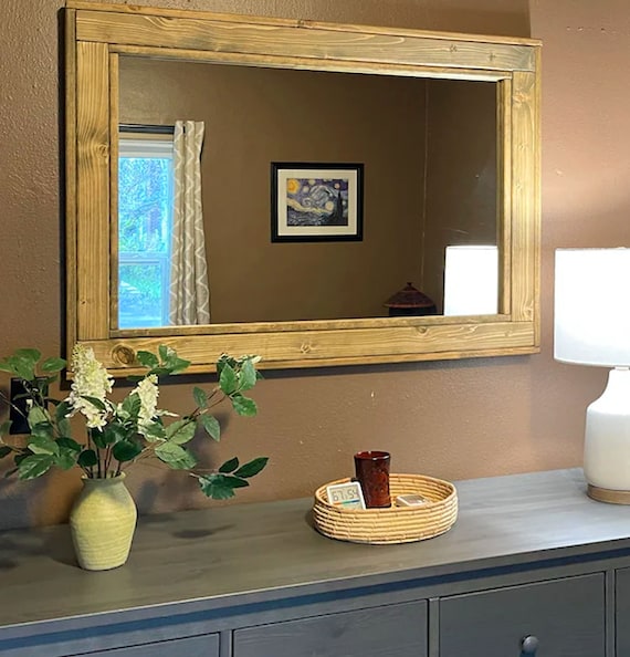 Herringbone Reclaimed Wood Framed Mirror, Available in 5 Sizes & 20 Stain  colors: Shown in Jacobean - Decorative Mirror, Livingroom Decor, Wall Decor