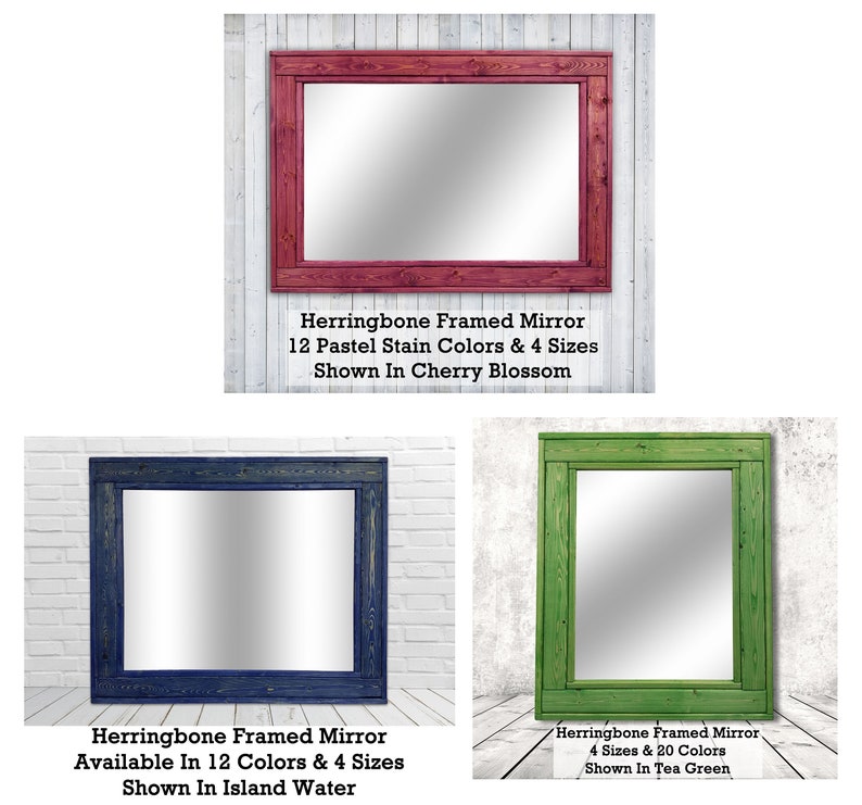 Herringbone Rustic Styled Large Framed Wood Mirror Vanity Etsy