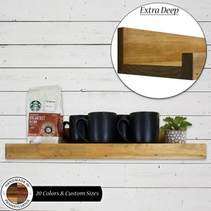 Extra Deep Farmhouse Shelf With Ledge – Lane of Lenore  – Reclaimed Styled Wood – Available in 20 Colors – Shown in: Driftwood