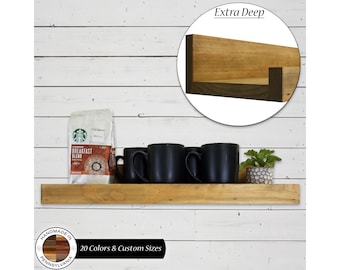 Extra Deep Farmhouse Shelf With Ledge – Lane of Lenore  – Reclaimed Styled Wood – Available in 20 Colors – Shown in: Driftwood