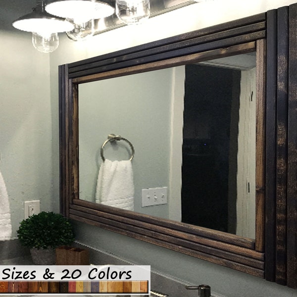 Mid Century Modern Wood Framed Mirror - Vanity Mirror - Bathroom Mirror - Decorative Large Mirror - 4 Sizes & 20 Colors - Dark Walnut