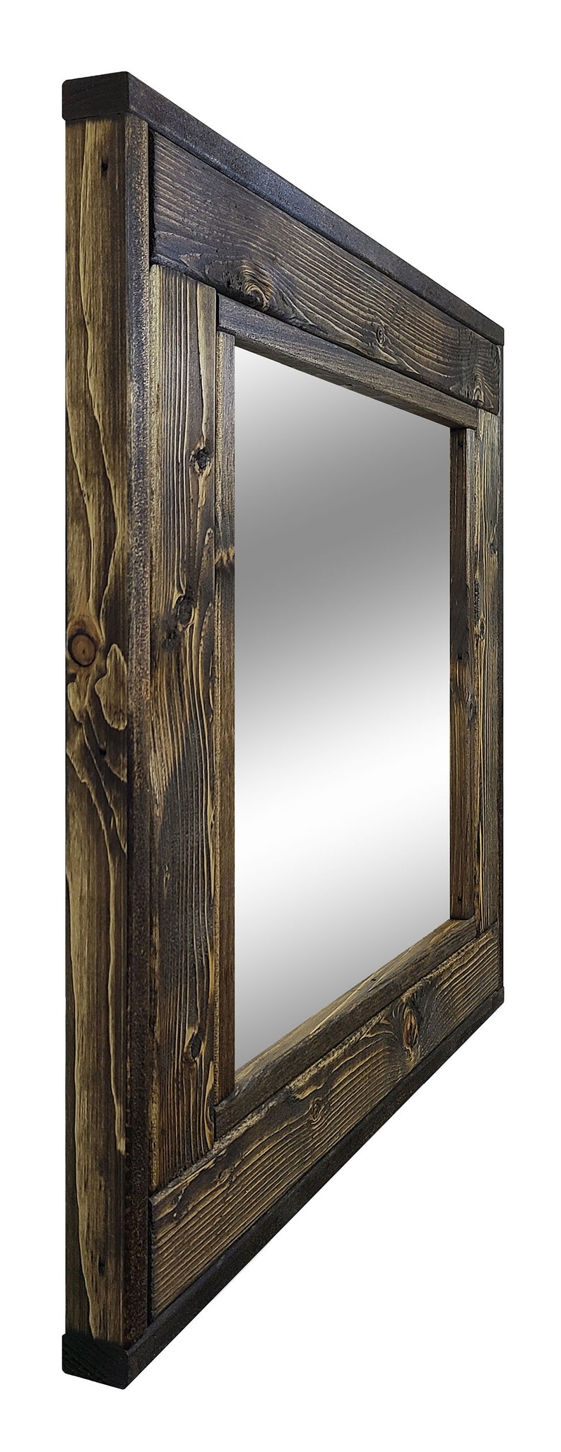 Bathroom Vanity Mirror, Custom Square Herringbone Handmade Wood Framed