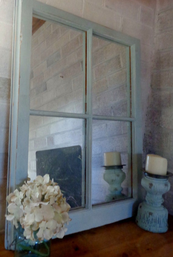 Mirror Wall Decor Reclaimed Wood Window Mirror 4 Pane Frame | Etsy