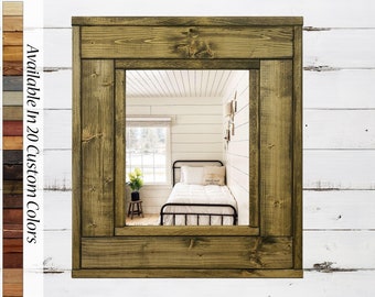 Small Wall Mirror - Herringbone Small Accent Mirror - Mirror Wall Decor, Decorative Mirror, Wood Miror - Available in 20 Colors: Driftwood
