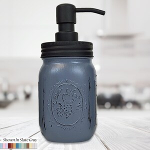 Lane of Lenore Rustic Painted Mason Jar, Standard Lid or Pump Dispenser - Kitchen & Bathroom Farmhouse Decor, Custom Colors, Slate Gray