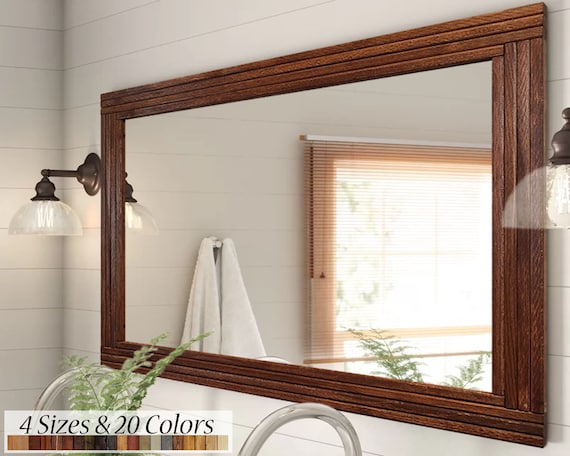 Mid Century Modern Wood Framed Mirror Vanity Mirror Bathroom