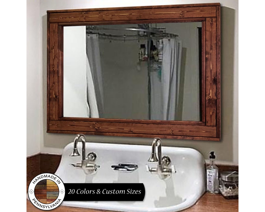 Bathroom Vanity Mirror Wall Decor Handmade Framed Herringbone Rustic ...