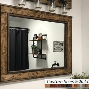 Herringbone Rustic Wood Framed Mirror, Available in 5 Sizes and 20 Stain colors: Shown in Dark Walnut - Large Wall Mirror - Rustic Modern