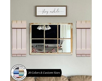 Customizable Wood Shutters for Farmhouse Wall Decor - Board and Batten Design - Shown in Antique White