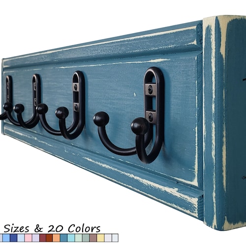 Utility Wall Hook Rack, Coat Rack Wall Mount, Key Hook, Towel Hook, Leash Hook, Clothes Rack, Rustic Farmhouse Decor - 4 Sizes and 20 Colors