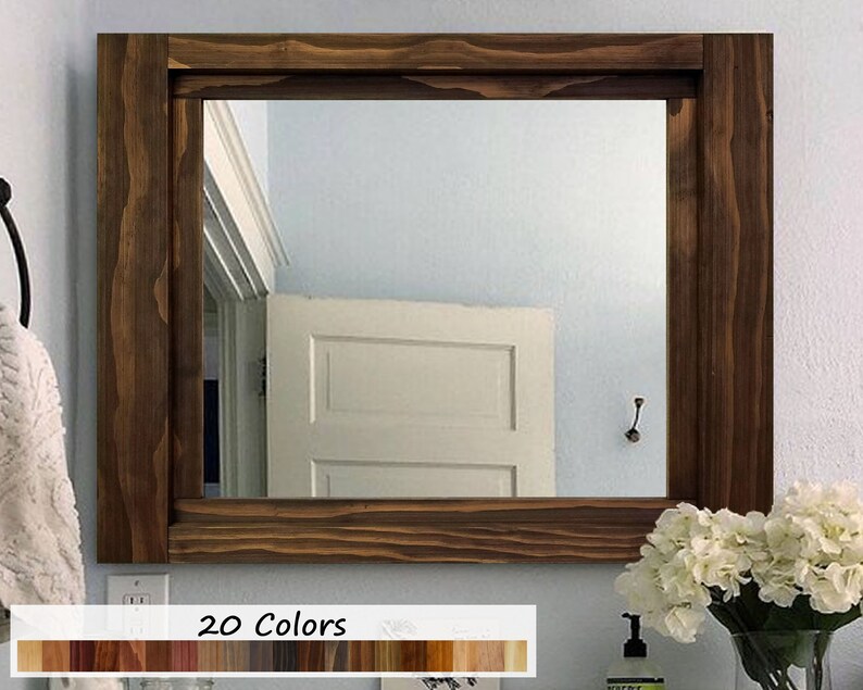 Farmhouse Framed Wall Mirror 20 Stain Colors Rustic Wood Etsy