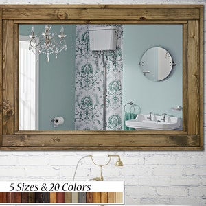 Mirror Wall Decor - Large Framed Herringbone Handmade Rustic Wood Mirror – Vanity Wall Mirror – Rustic - 20 Colors, Driftwood - 5 Sizes