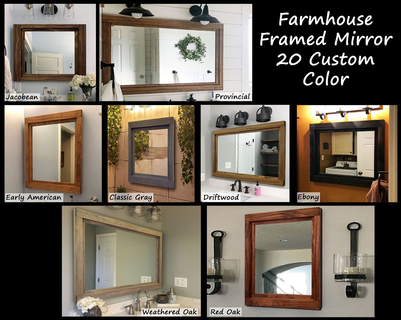 Farmhouse Framed Wall Mirror 20 Stain Colors Rustic Wood Etsy