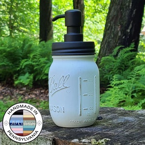 Rustic Charm: Hand-painted Mason Jar with Pump Lid for Kitchen or Bathroom