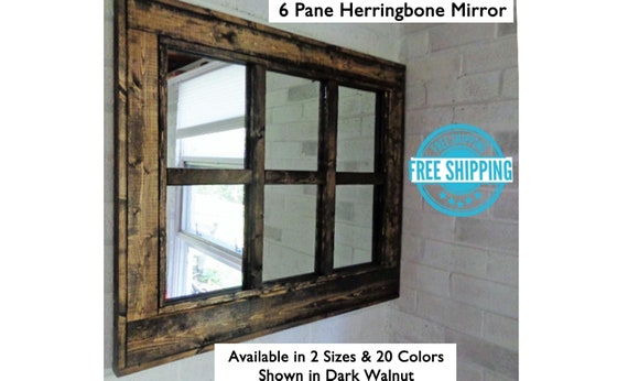 Herringbone Window 6 Pane Mirror Reclaimed Wood Herringbone Window 6 Pane Mirror, 6 Pane Window Frame Mirror