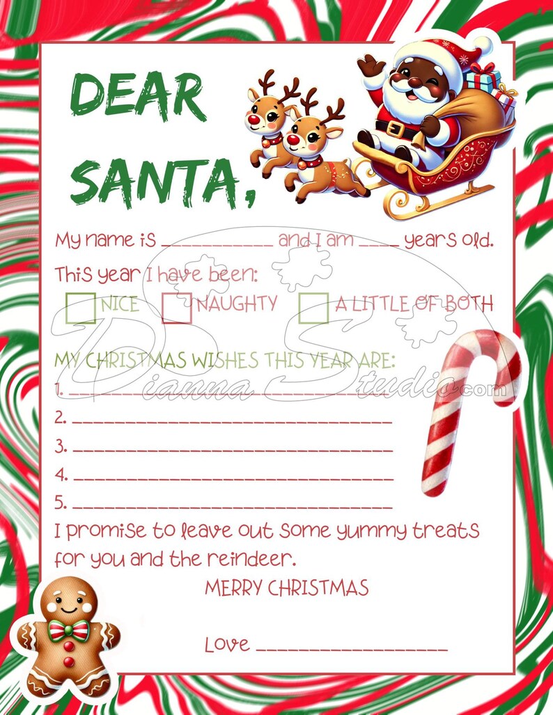 Dear Santa Printable Letter for Kids, Fun Christmas Wish List Template ...