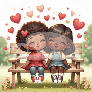 Besties, Girl Friends, Friendship, Digital Art, Instant PNG, Download Full Color, Printable.