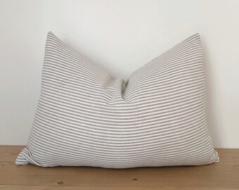 Linen Grey Stripe 14 x 20"  Lumbar Pillow Cover